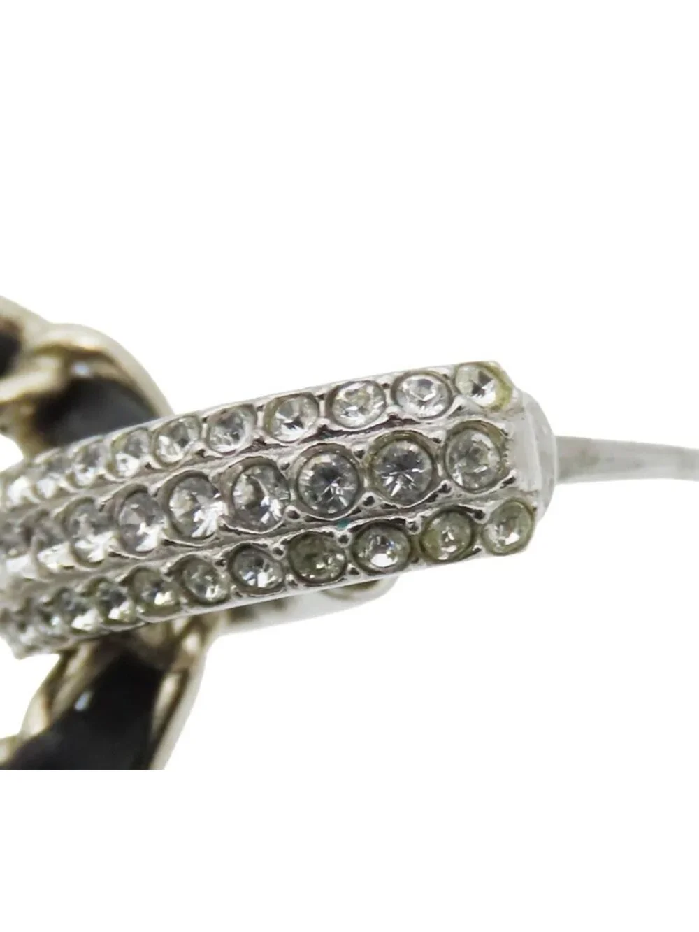 Chanel Earrings Silver Gold Metal Leather Rhinestone CC Logo Costume